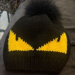 Kids Black and Yellow Pom-Pom Beanie